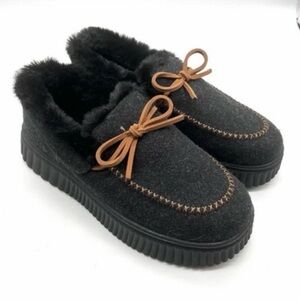 Skechers Cozy Ojai Moccasin Slippers Women's 7.5 Black Faux Fur Lined Winter
